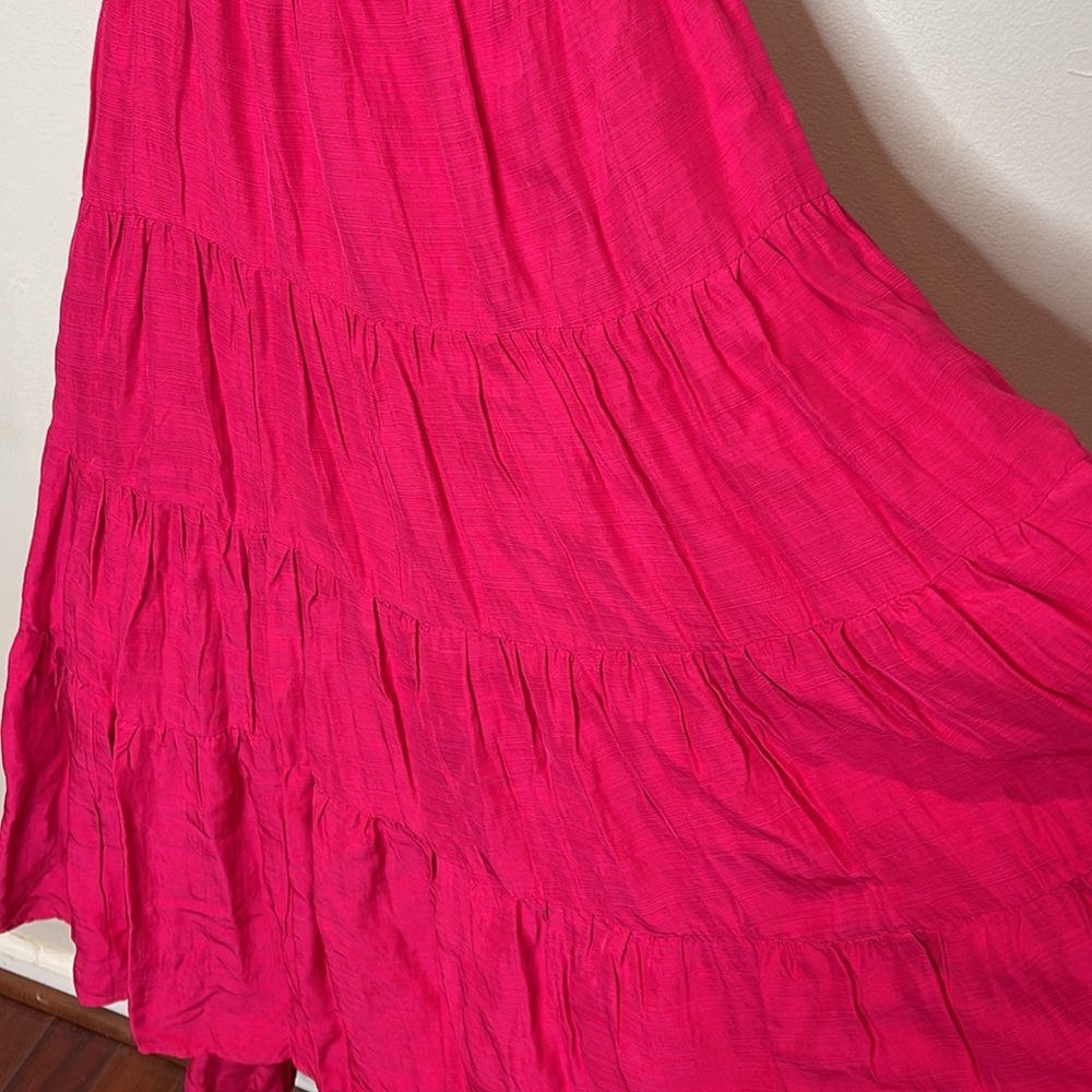 Anthropologie Let‎ Me Be Cutout Tiered Dress Open Back Maxi Hot Pink Extra-Small - Picture 6 of 10